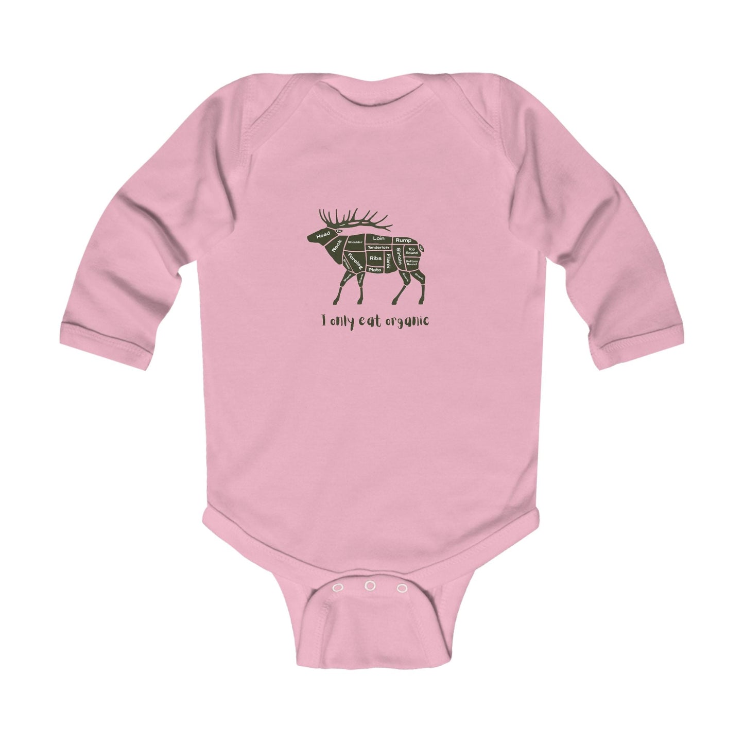 Infant Bodysuit “I Only Eat Organic” Elk Graphic – Funny Baby Onesie, Organic Food Lover Gift - O2 Apparel&Co - Kids clothes