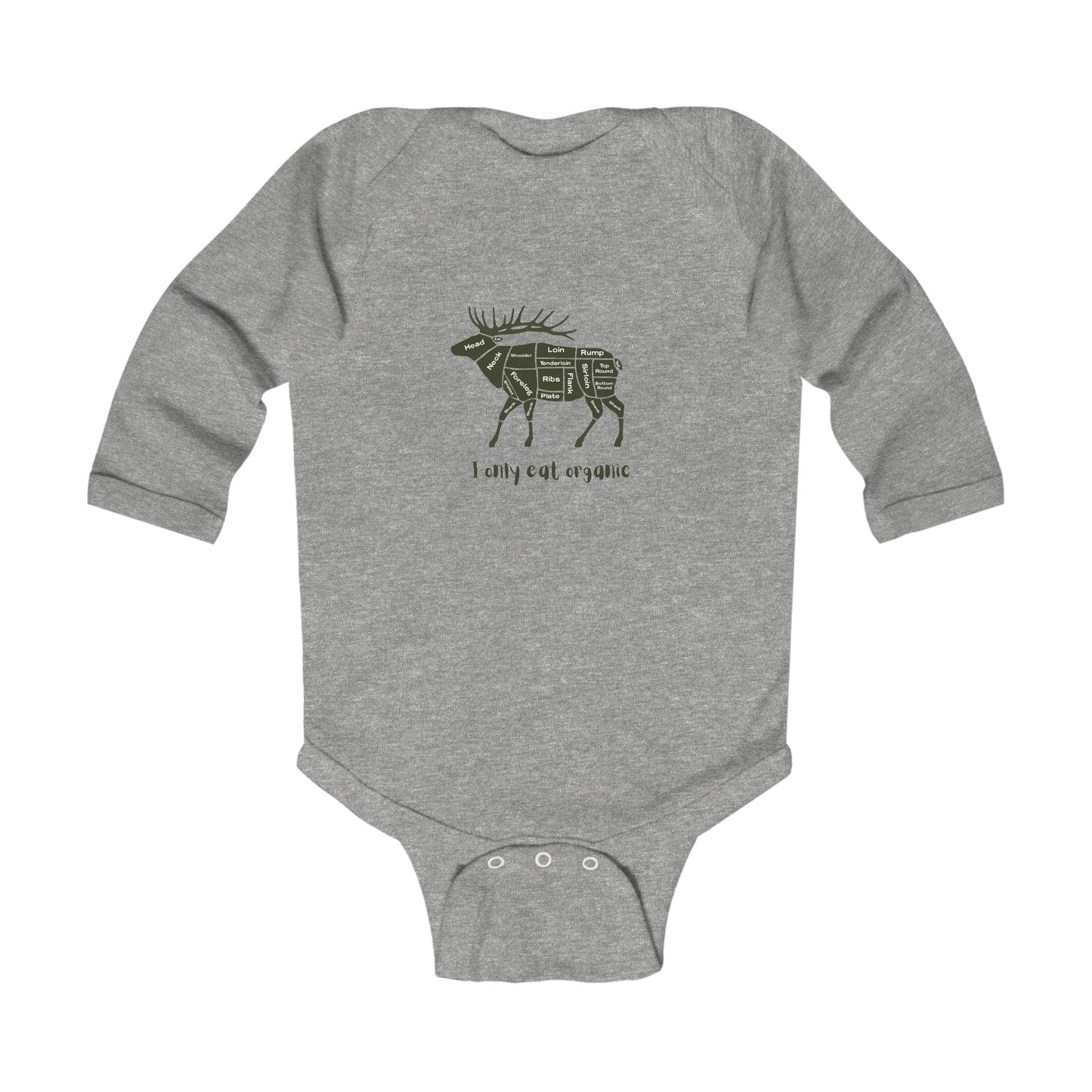 Infant Bodysuit “I Only Eat Organic” Elk Graphic – Funny Baby Onesie, Organic Food Lover Gift - O2 Apparel&Co - Kids clothes