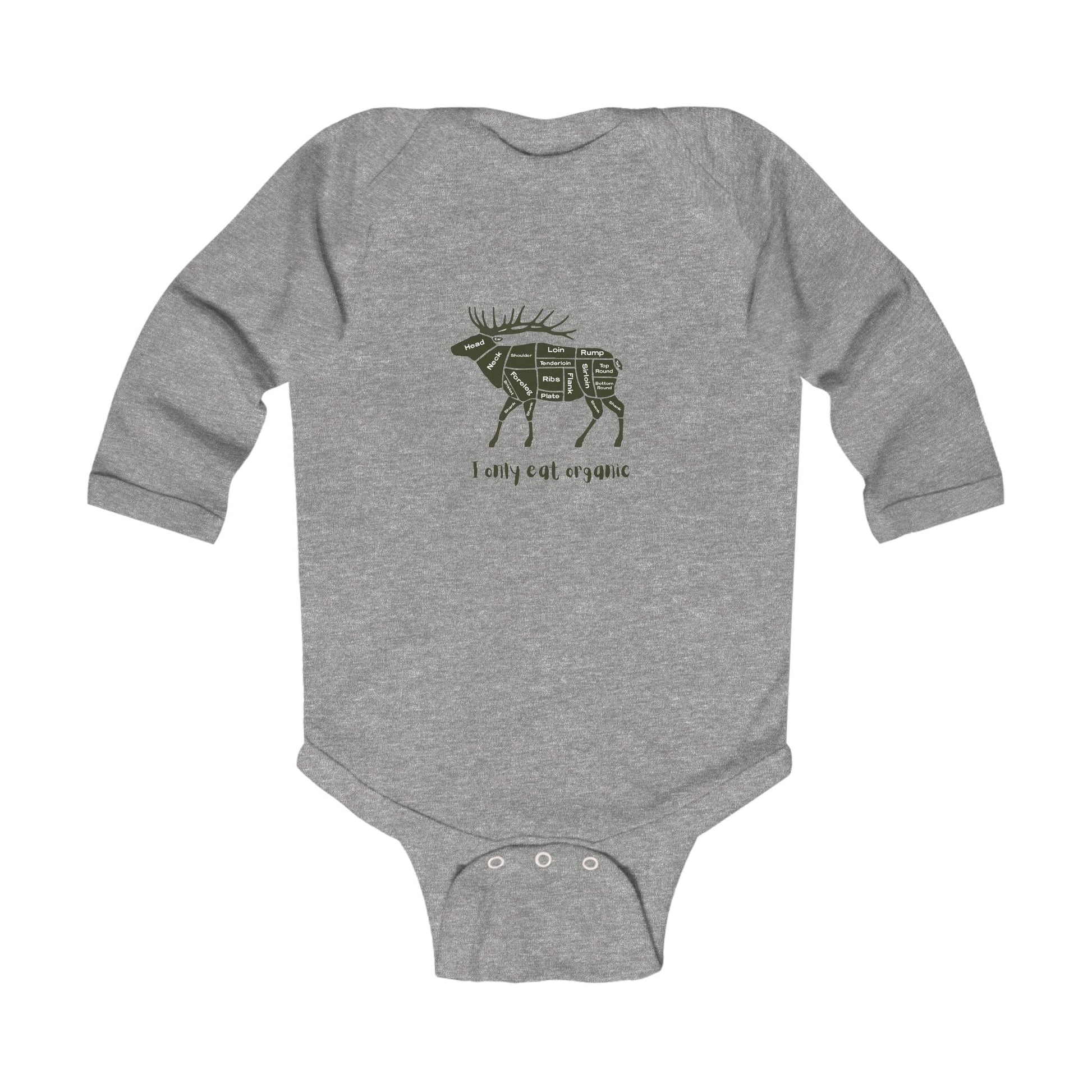Infant Bodysuit “I Only Eat Organic” Elk Graphic – Funny Baby Onesie, Organic Food Lover Gift - O2 Apparel&Co - Kids clothes
