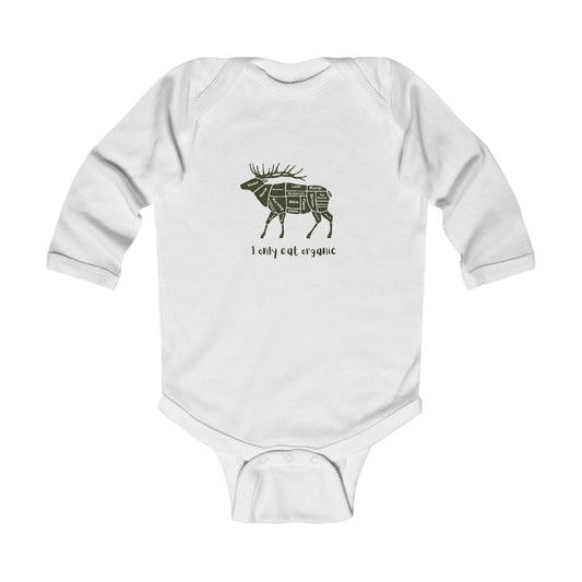 Infant Bodysuit “I Only Eat Organic” Elk Graphic – Funny Baby Onesie, Organic Food Lover Gift - O2 Apparel&Co - Kids clothes